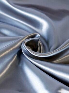 Silky Silver Satin Fabric, Crepe Backing, Sewing